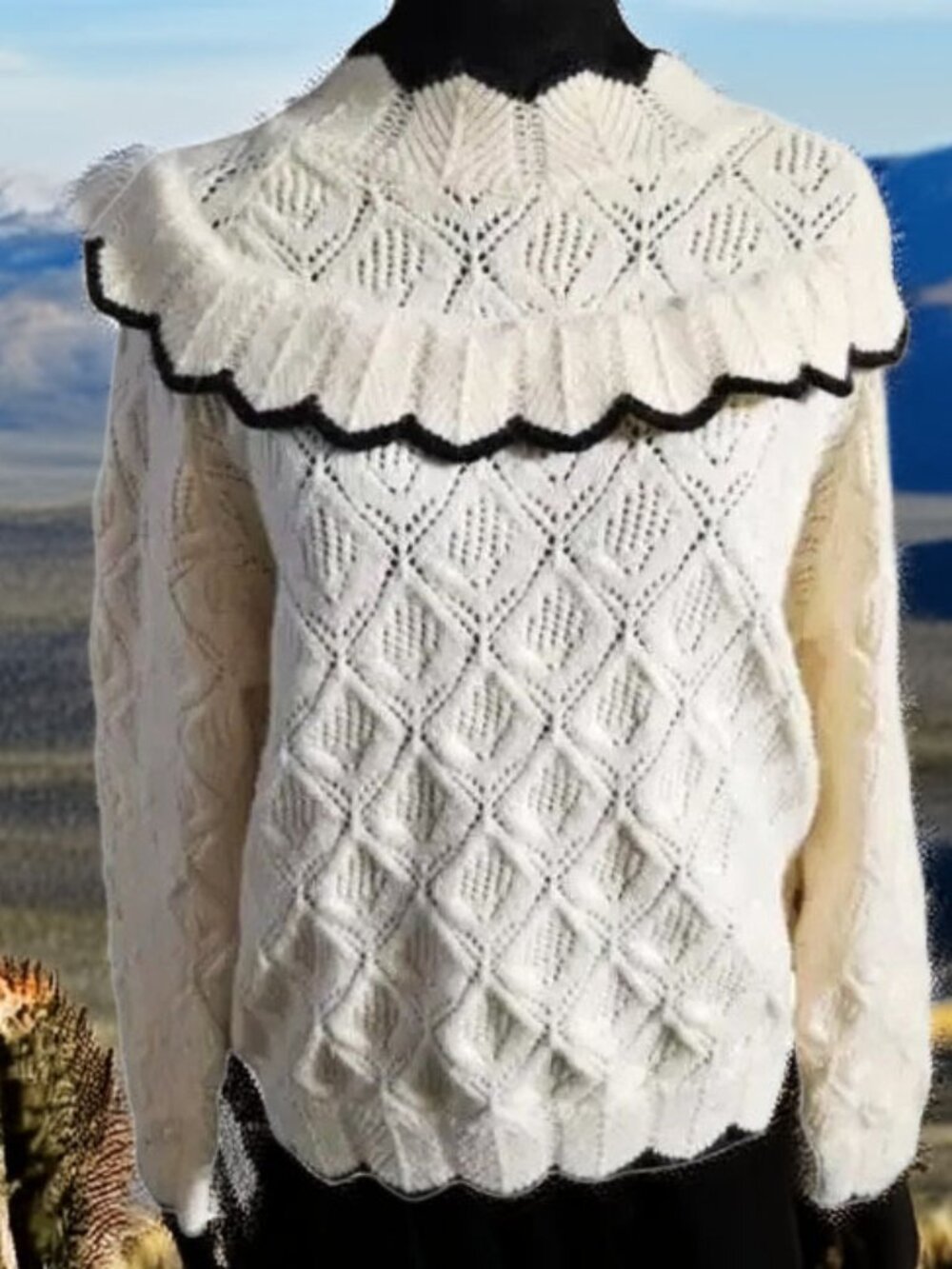 Kaily K Ivory and black ruffled sweater